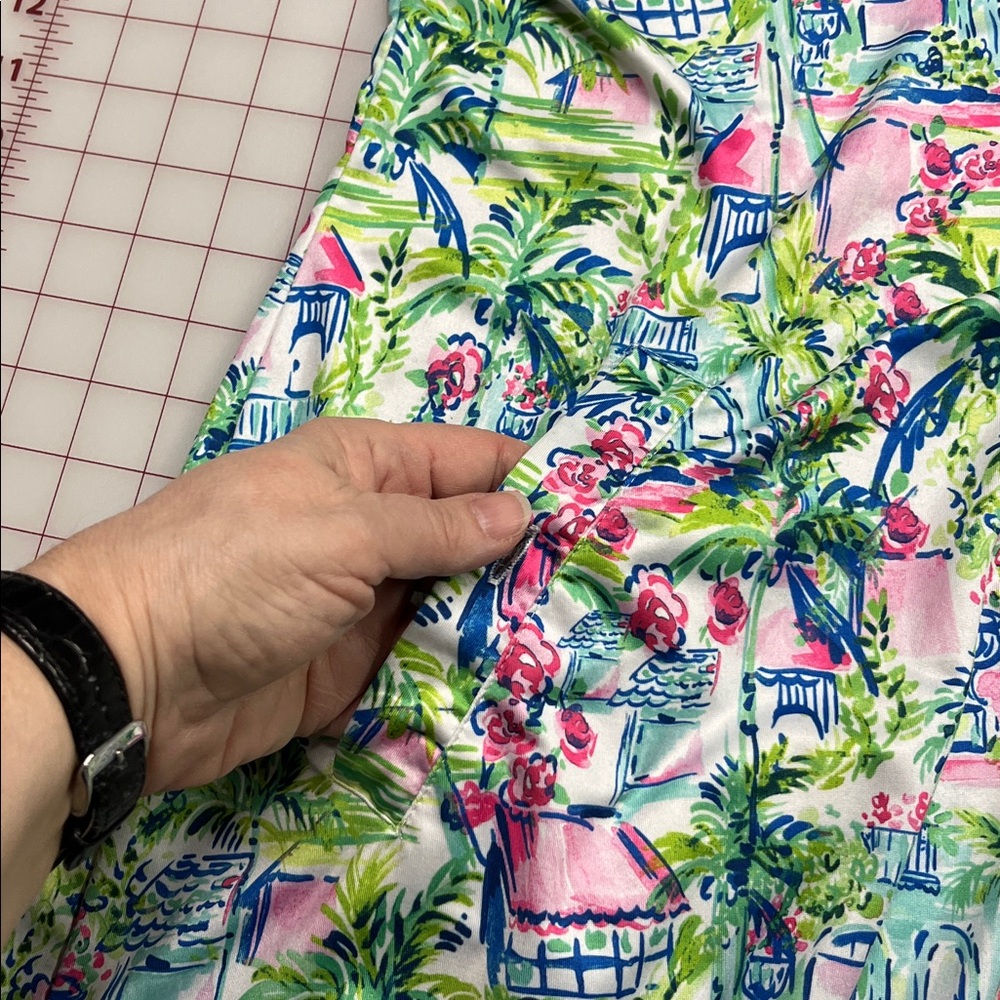 STELLA PARKER Cruise Summer Party Gold Buttons Stretch Tropical Print Sheath 3X - Picture 8 of 16